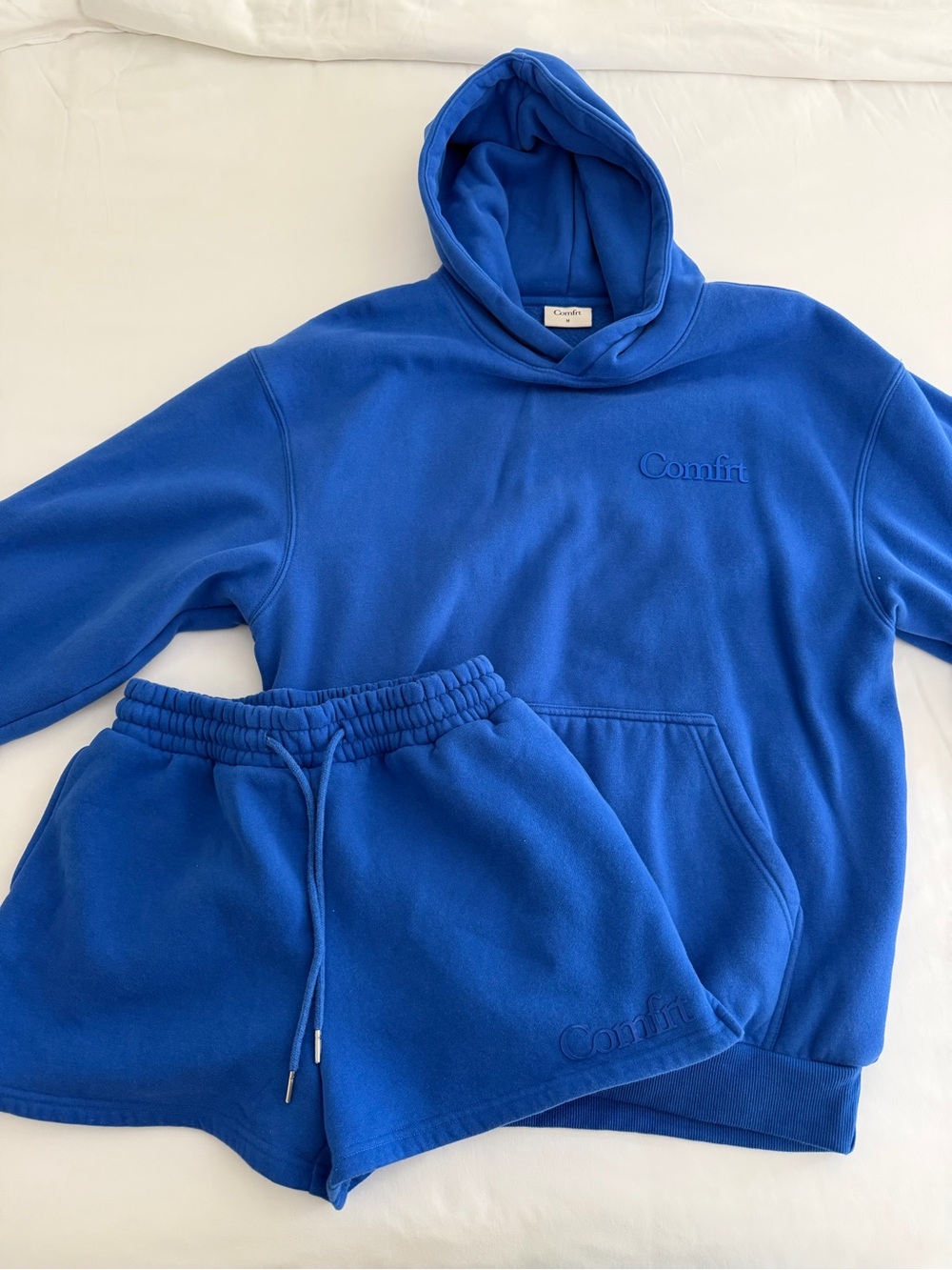 Comfrt Women’s Hoodie and Shorts Matching Set— Size M Cobalt Blue